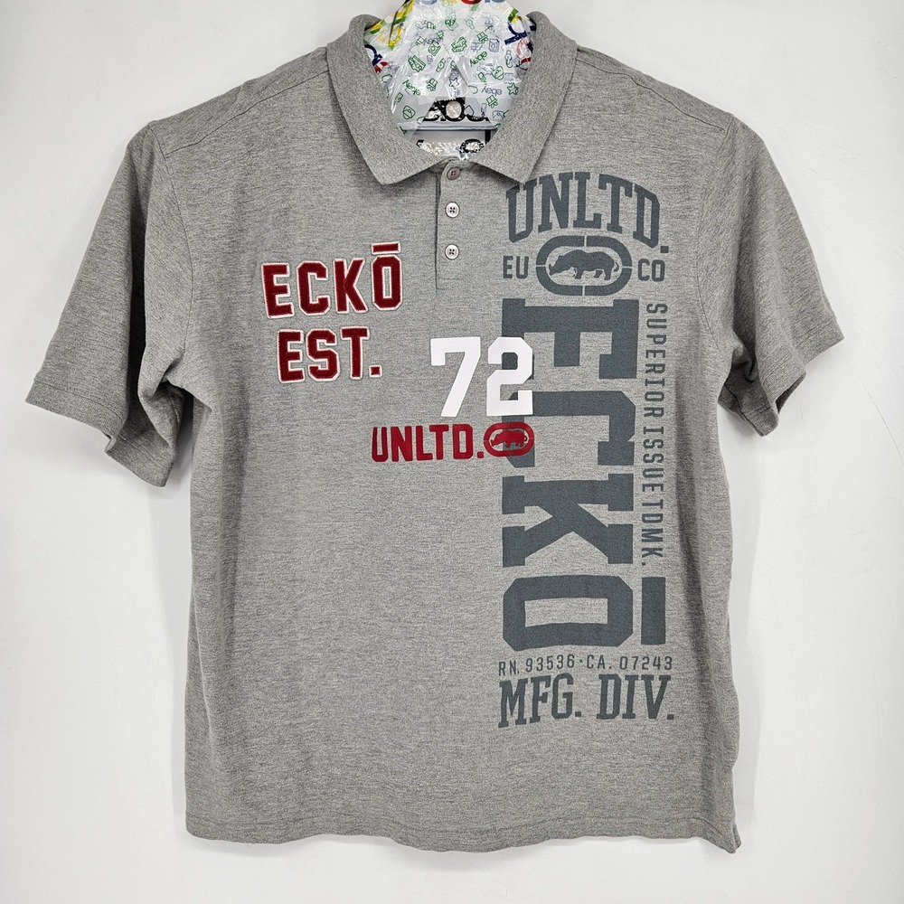 Vintage Ecko Unlimited‎ Shirt Mens 3XLT Polo Gray Y2K Hip Hop Short Sleeve